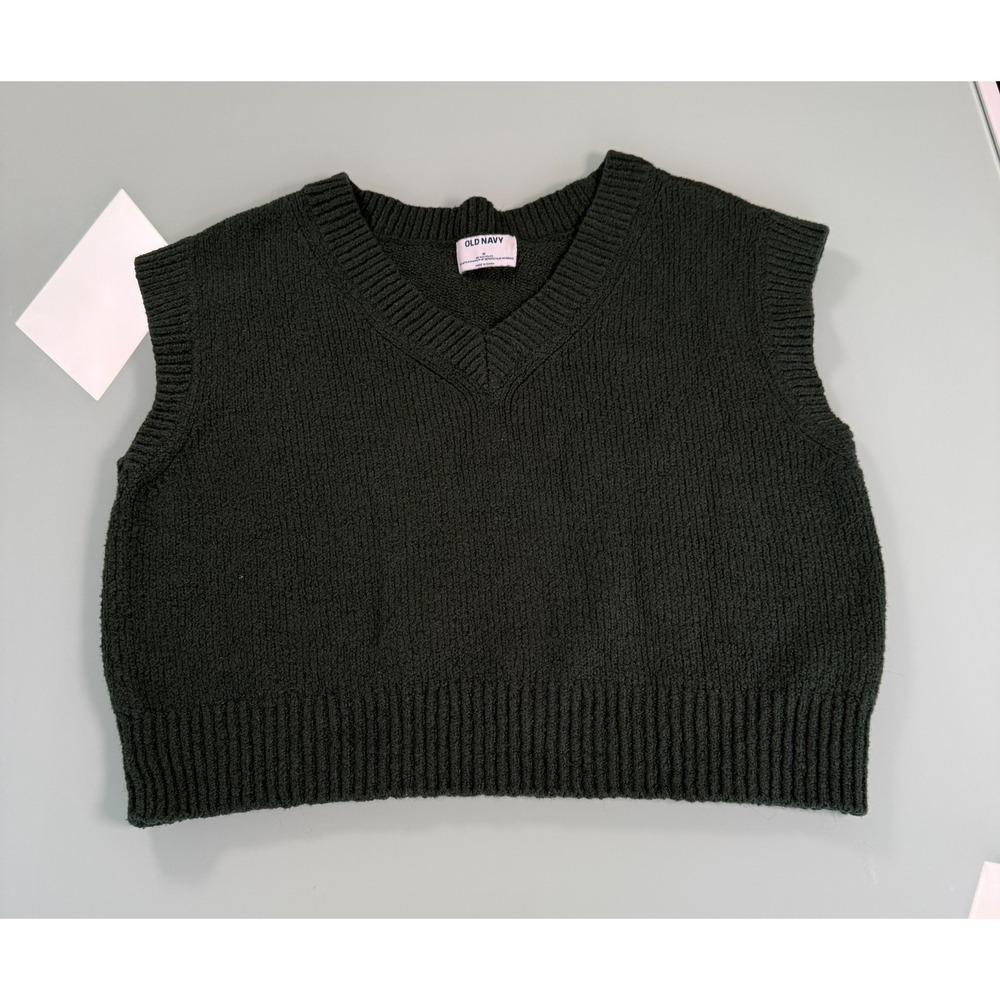 OLD NAVY Cropped V-Neck Sweater Women's M Dark Green Soft Girl Vibe